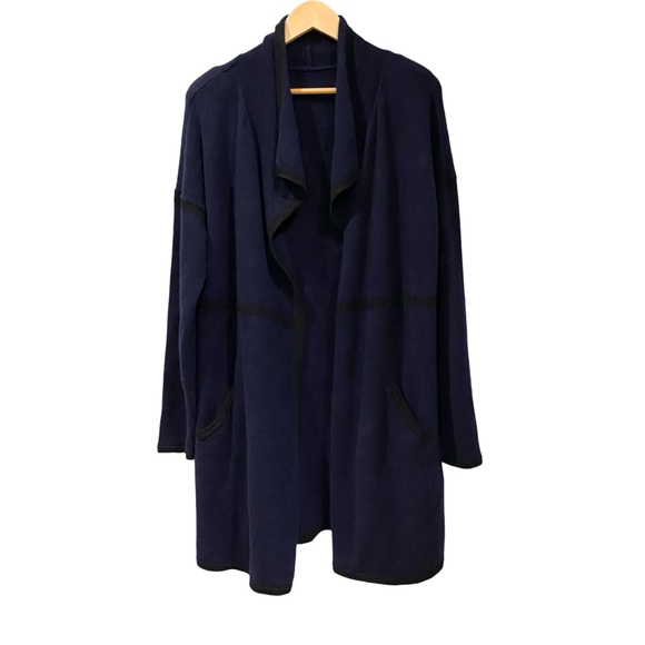 Ladies Navy Super Soft Cashmere Waterfall Open Sweater Cardigan with Pockets L - Picture 7 of 7